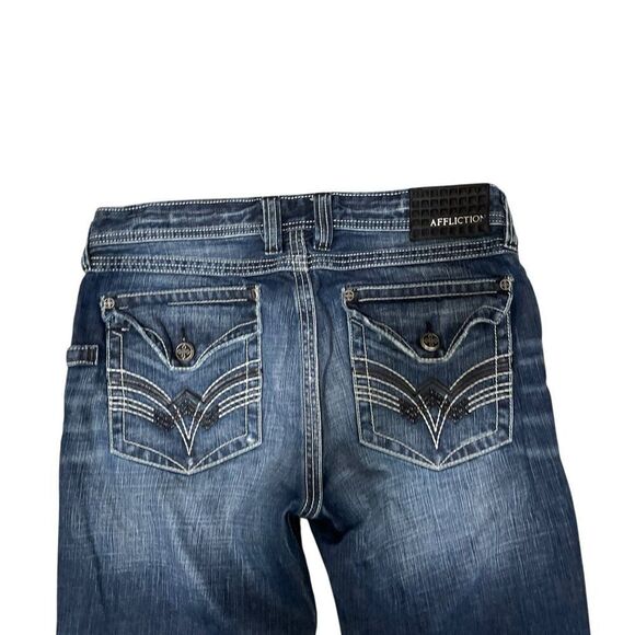 Affliction Premium Blake Jeans Mens 34 Relaxed Straight Distressed Denim Blue - Picture 7 of 8